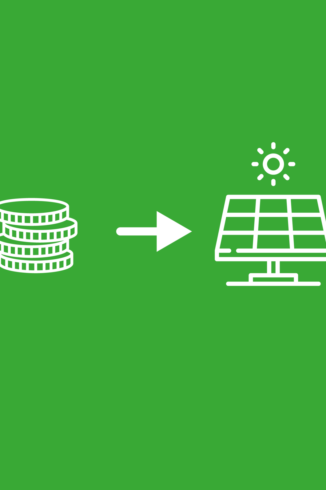 icoontjes van een stapel geld met een pijl die wijst naar zonnepanelen