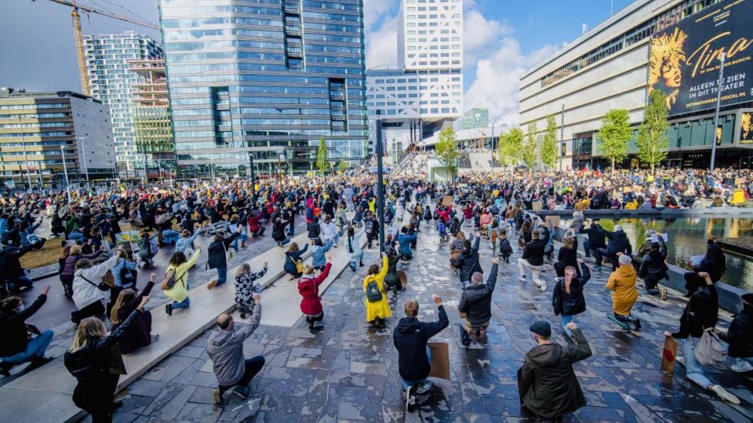 Demonstranten bij de Black Lives Matter demonstratie in Utrecht.